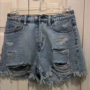 SHEIN Light Blue Distressed Jean Shorts